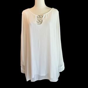Cato Womens 26/28 Top Blouse White Bat Wings Lined Silver Boho Chic Feminine